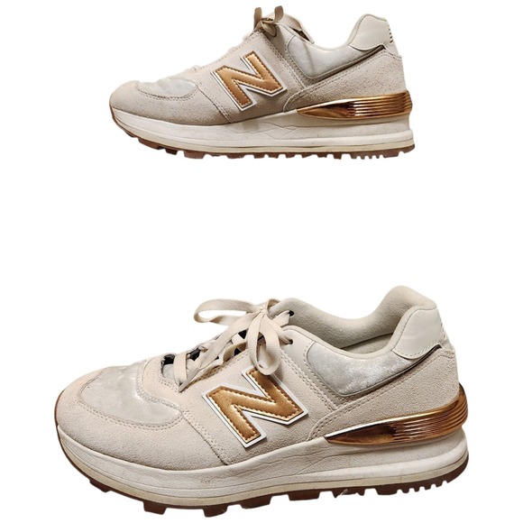 New Balance Shoes - New Balance 574 WL574COS Women's Size 9.5 Sneakers Gold Beige Suede Shoes Retro